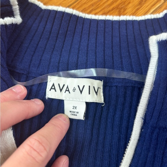 Ava & Viv Mock Neck Knit Pullover Quarter Zip Sweater Blue + Piping - Picture 4 of 5
